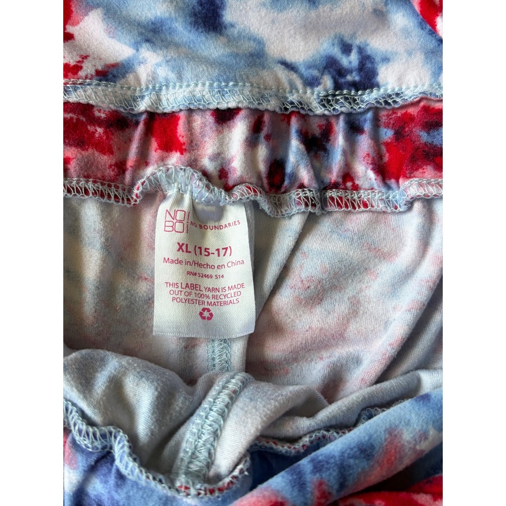 No Boundaries Juniors XL 15-17 Tie Dye Red White Blue Patriotic Overalls - Picture 8 of 8